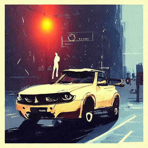 A digital painting of a yellow car.