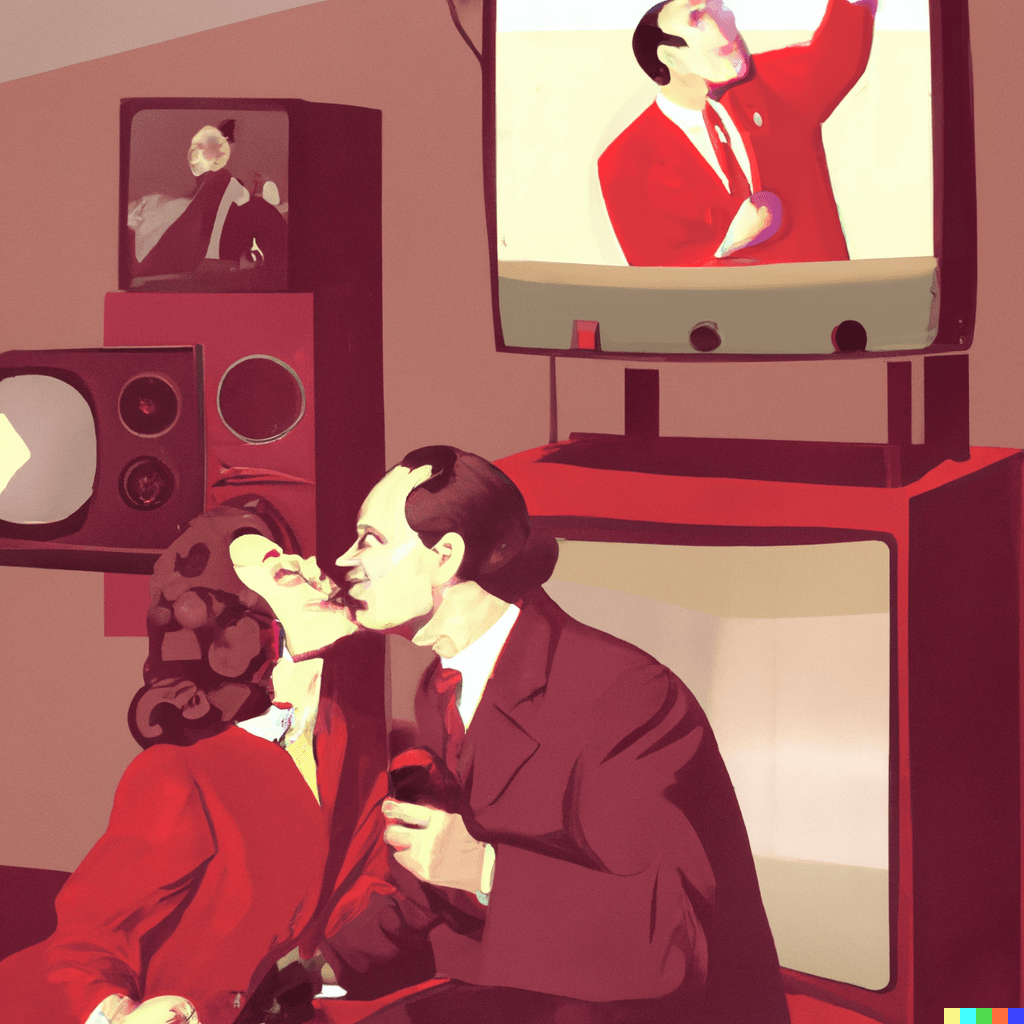 A couple kissing while watching Succession.