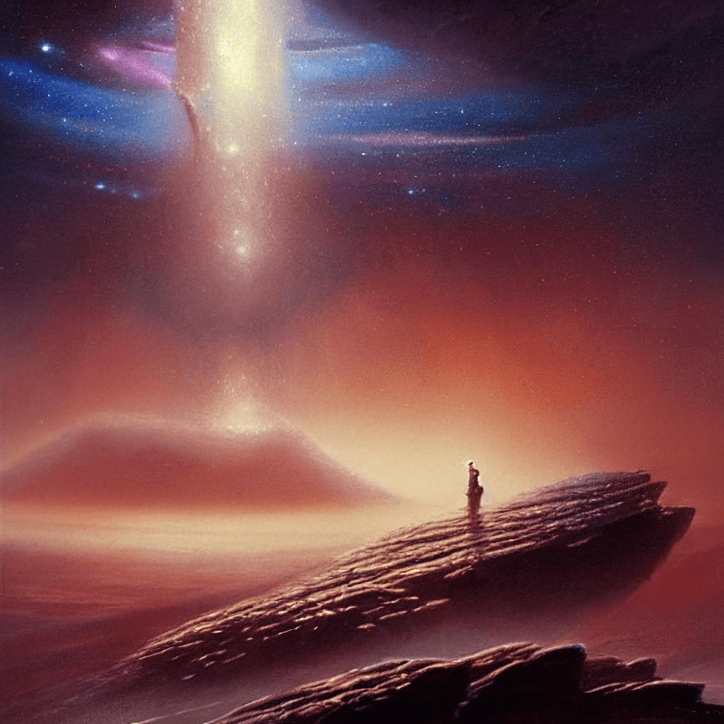 A man drifting away in the abyss of a spiral galaxy.